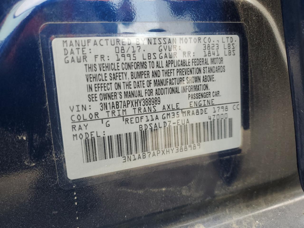 3N1AB7APXHY388989 2017 Nissan Sentra S