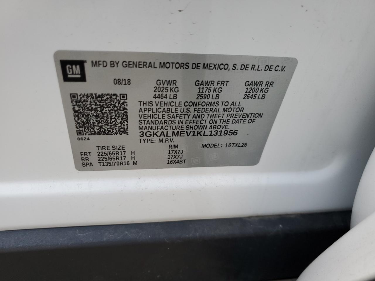 3GKALMEV1KL131956 2019 GMC Terrain Sle