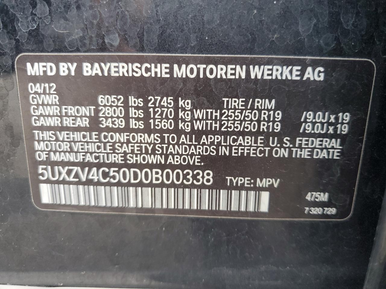 5UXZV4C50D0B00338 2013 BMW X5 xDrive35I