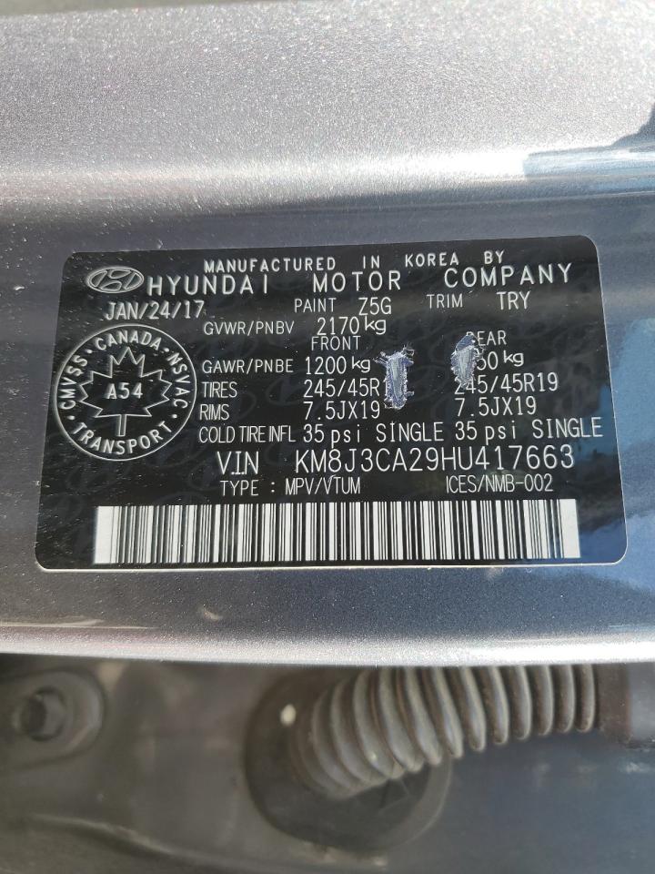 2017 Hyundai Tucson Limited VIN: KM8J3CA29HU417663 Lot: 64598764