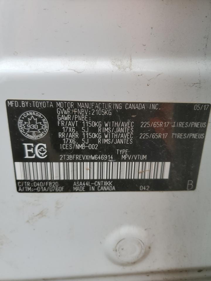 2017 Toyota Rav4 Le VIN: 2T3BFREVXHW646914 Lot: 68303744