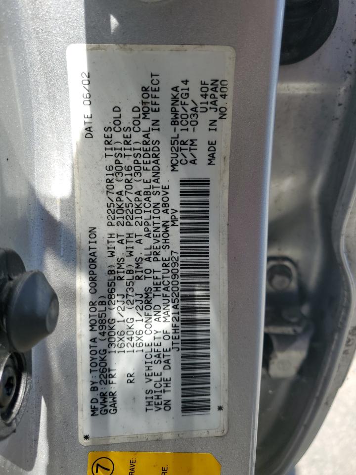 2002 Toyota Highlander Limited VIN: JTEHF21A520090927 Lot: 65242644