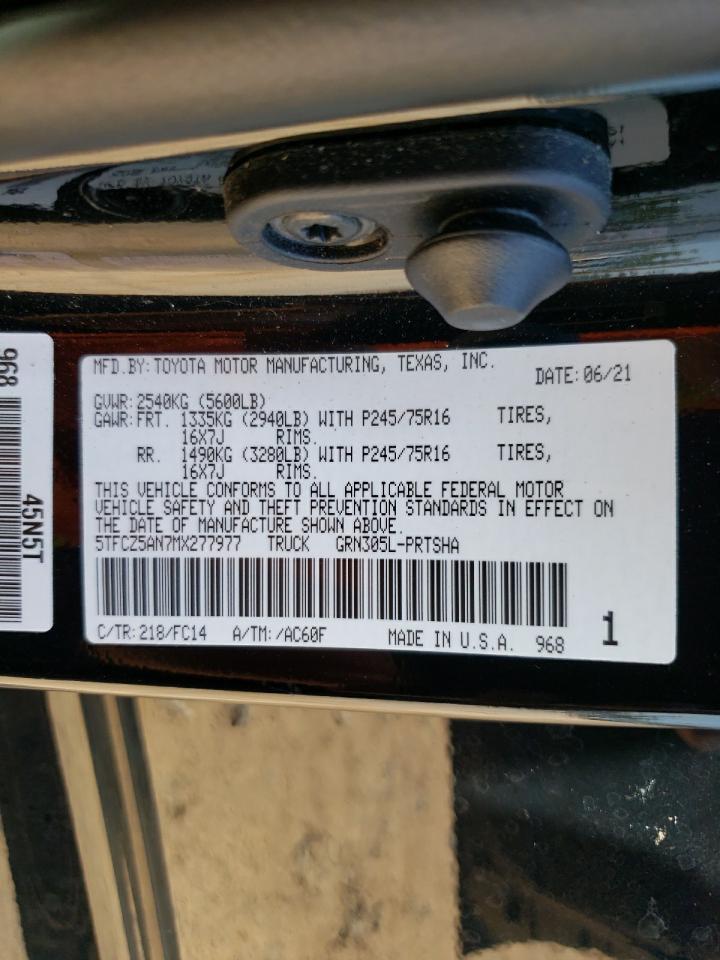 2021 Toyota Tacoma Double Cab VIN: 5TFCZ5AN7MX277977 Lot: 69390824