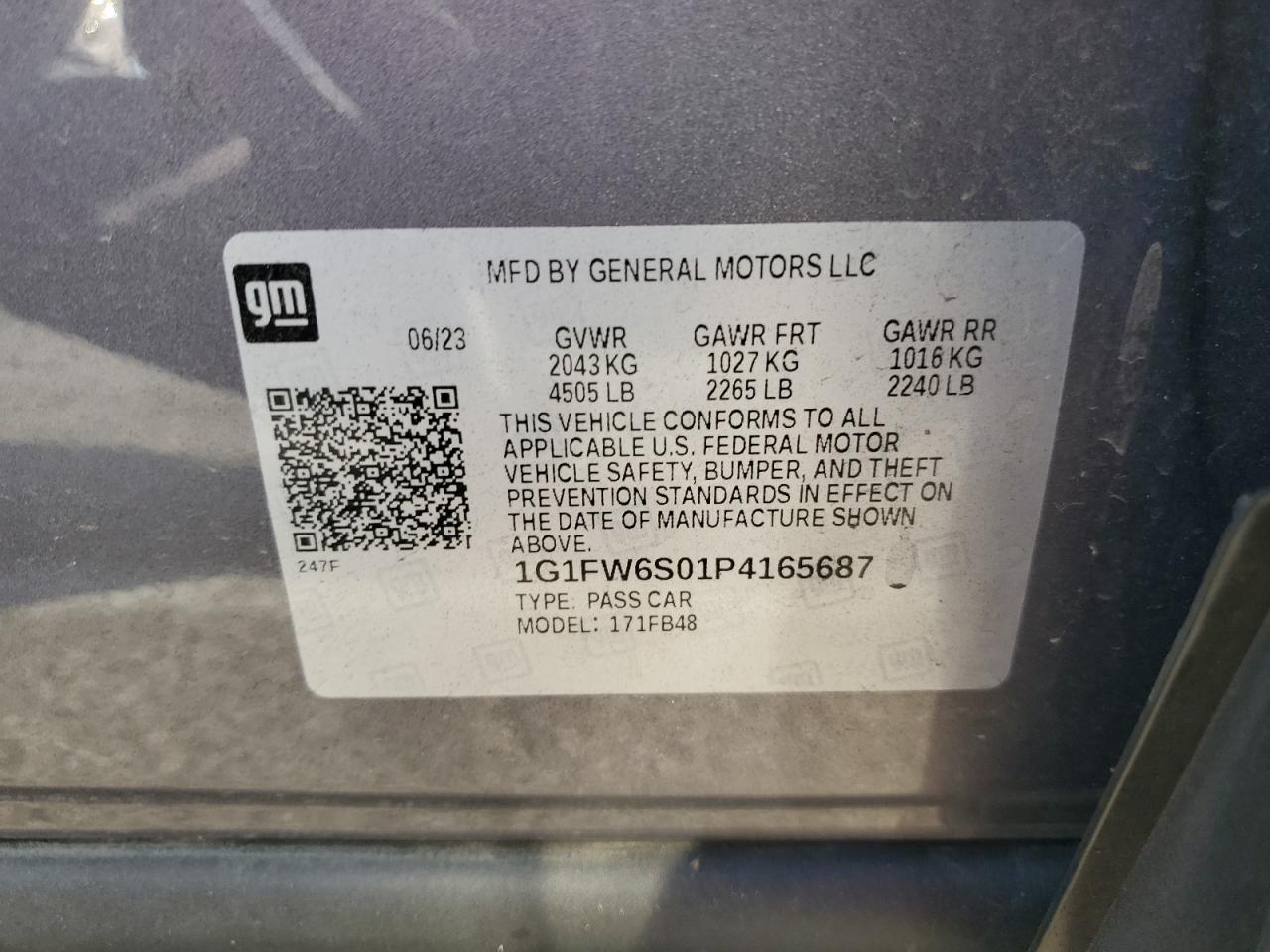 2023 Chevrolet Bolt Ev 1Lt VIN: 1G1FW6S01P4165687 Lot: 66233104