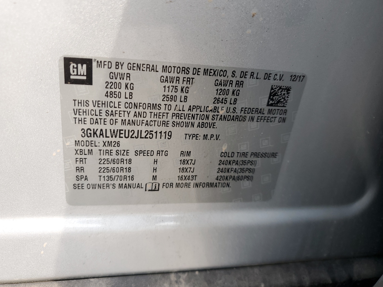 3GKALWEU2JL251119 2018 GMC Terrain Slt