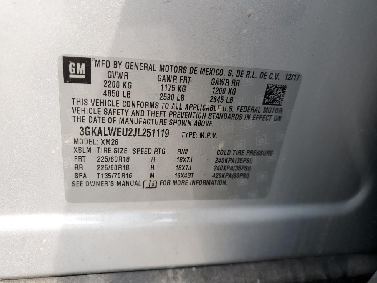 2018 GMC Terrain Slt VIN: 3GKALWEU2JL251119 Lot: 66375844