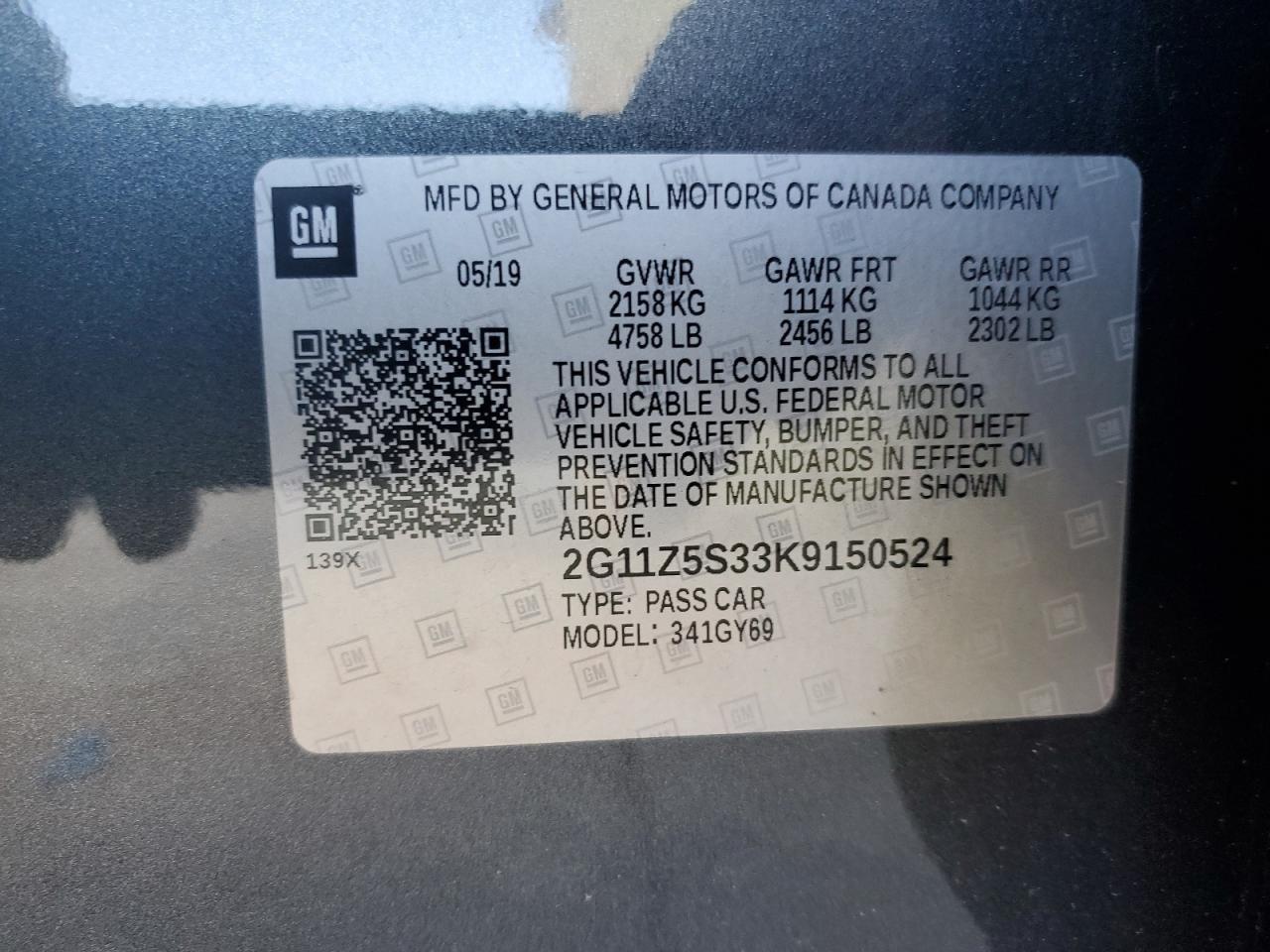 2G11Z5S33K9150524 2019 Chevrolet Impala Lt