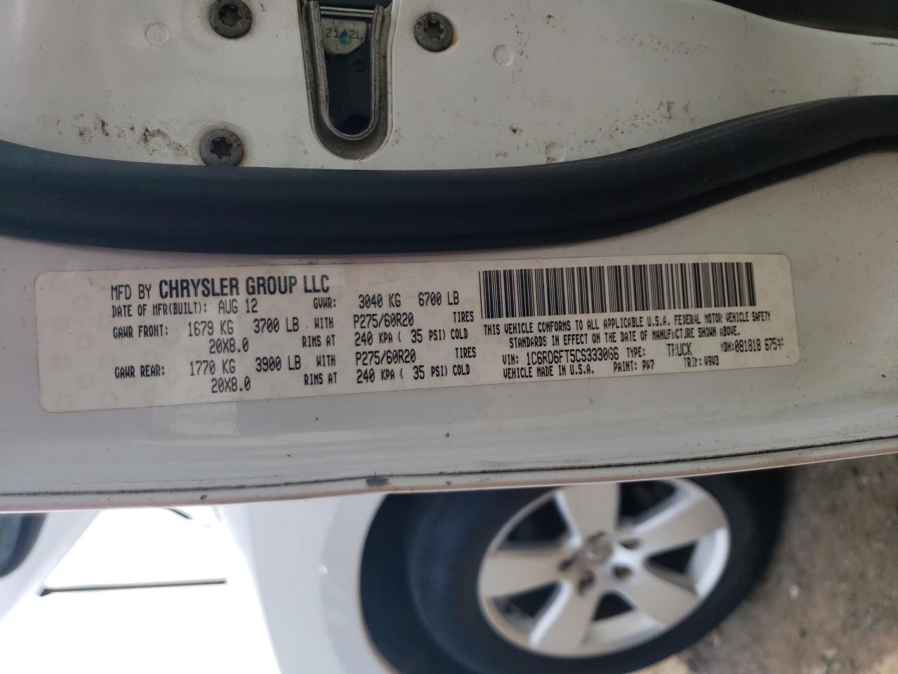 2012 Dodge Ram 1500 St VIN: 1C6RD6FT5CS333066 Lot: 67152364