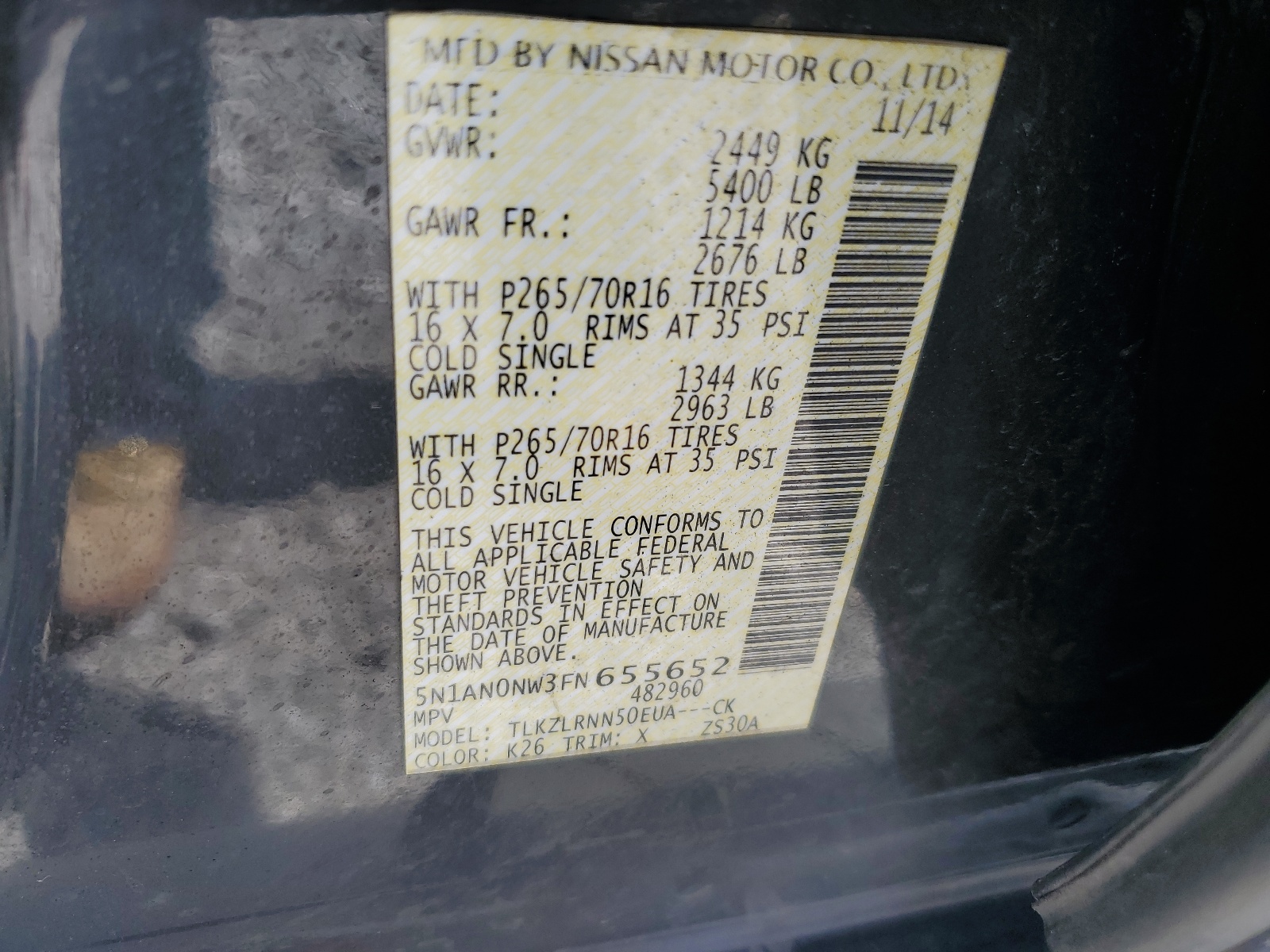 5N1AN0NW3FN655652 2015 Nissan Xterra X