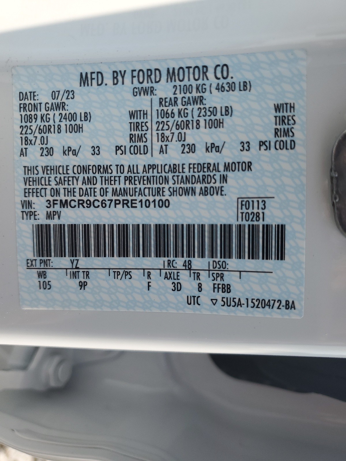 3FMCR9C67PRE10100 2023 Ford Bronco Sport Outer Banks