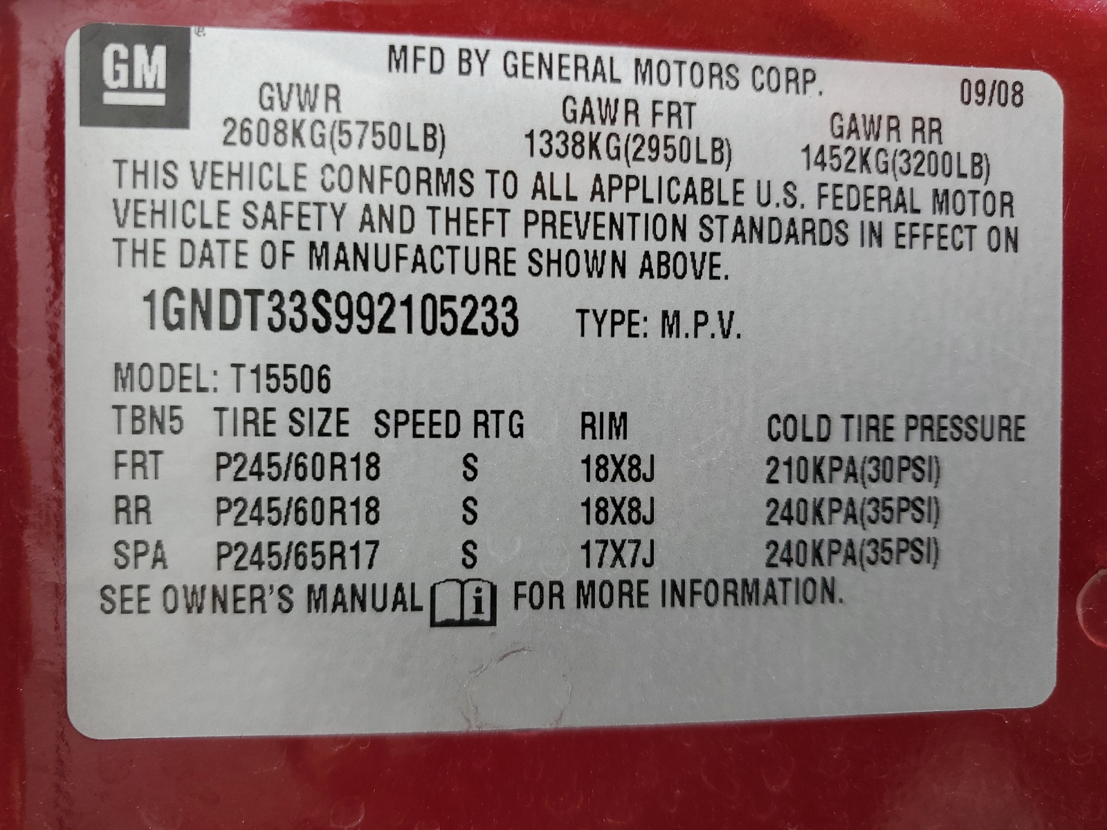 1GNDT33S992105233 2009 Chevrolet Trailblazer Lt