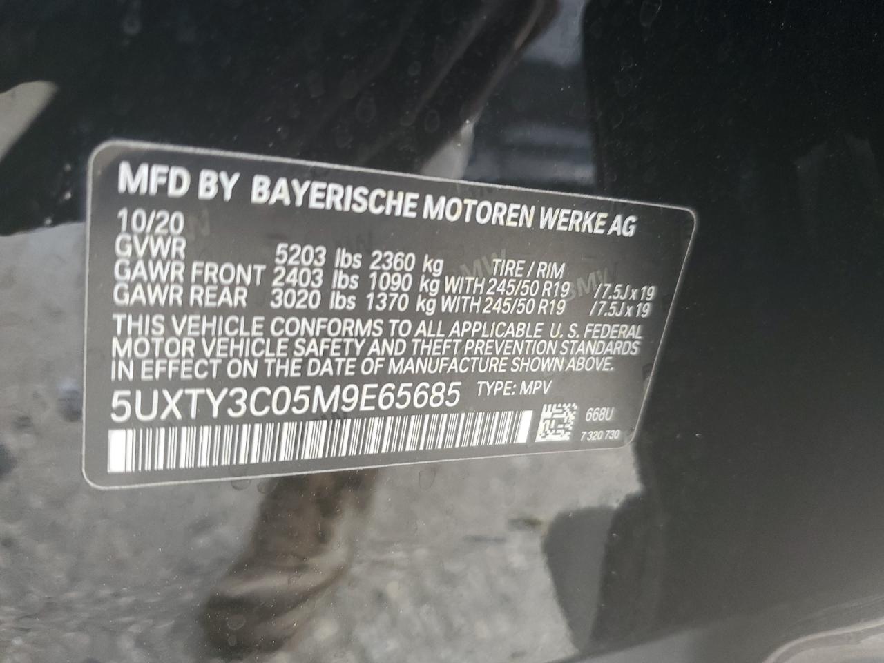 5UXTY3C05M9E65685 2021 BMW X3 Sdrive30I