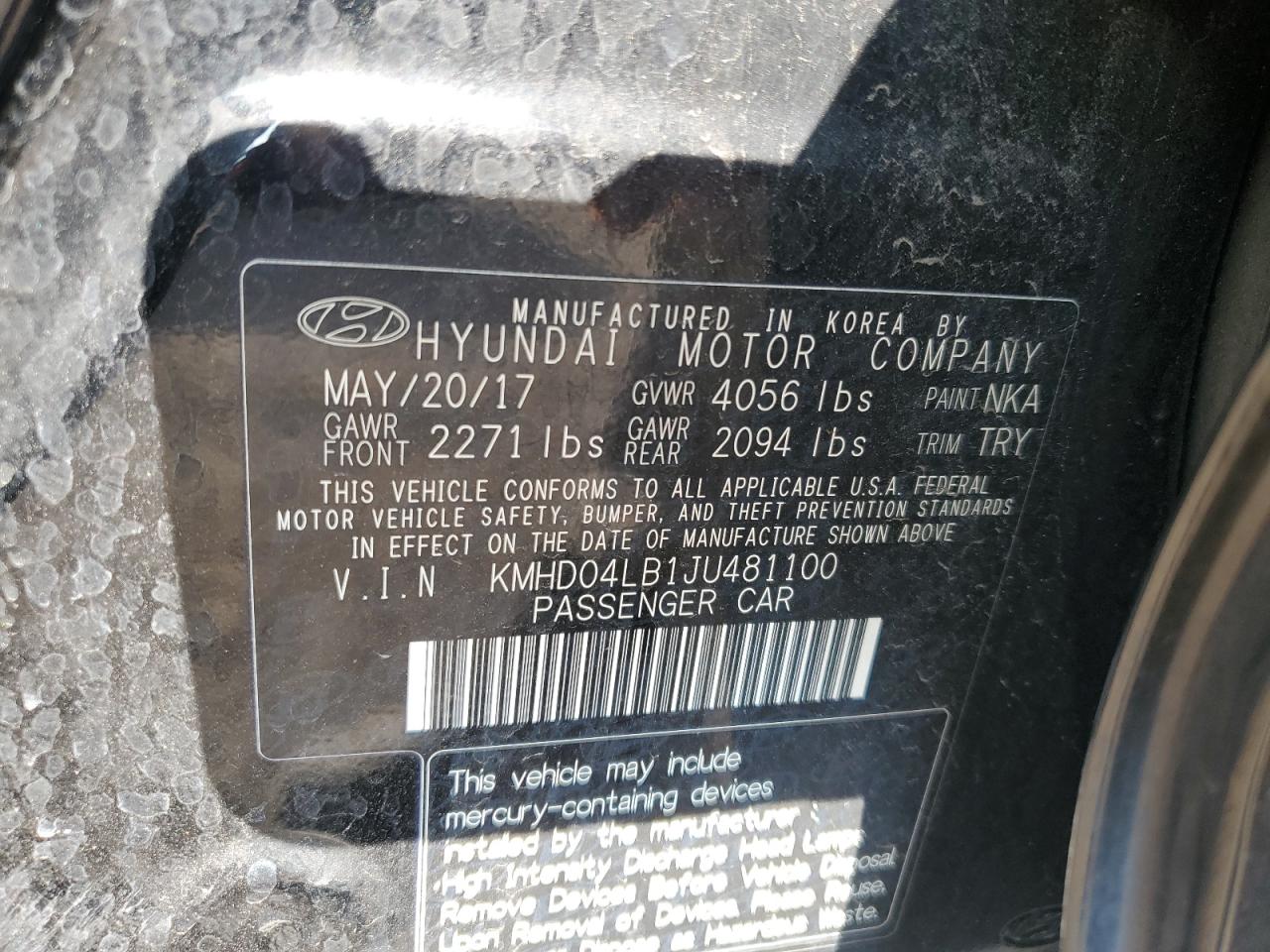 KMHD04LB1JU481100 2018 HYUNDAI ELANTRA - Image 13