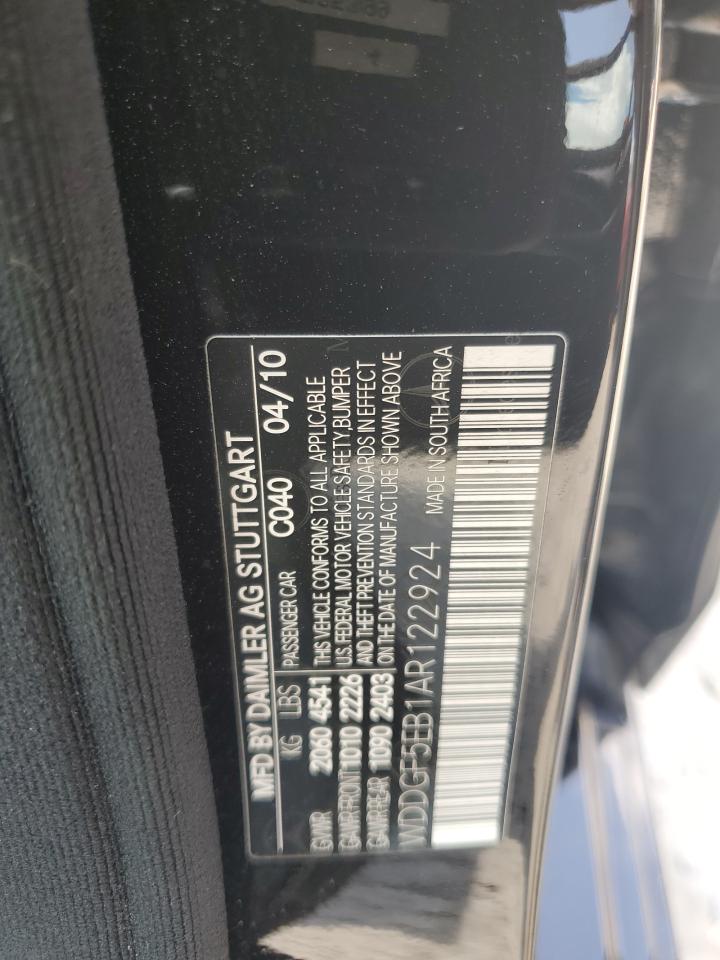 2010 Mercedes-Benz C 300 VIN: WDDGF5EB1AR122924 Lot: 66982904