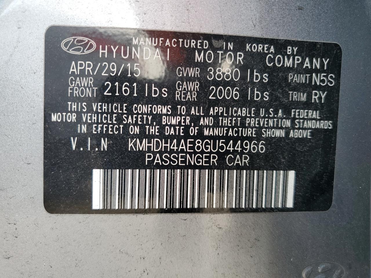 2016 Hyundai Elantra Se VIN: KMHDH4AE8GU544966 Lot: 67658114