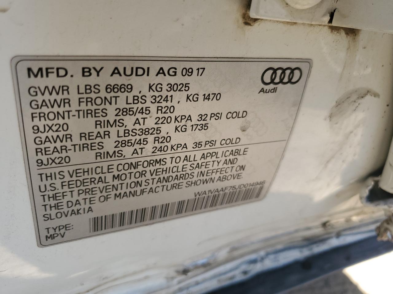 WA1VAAF75JD014946 2018 Audi Q7 Prestige