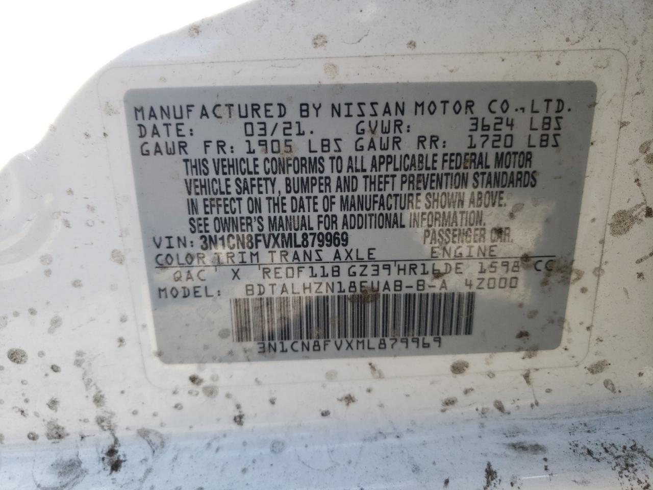 3N1CN8FVXML879969 2021 Nissan Versa Sr