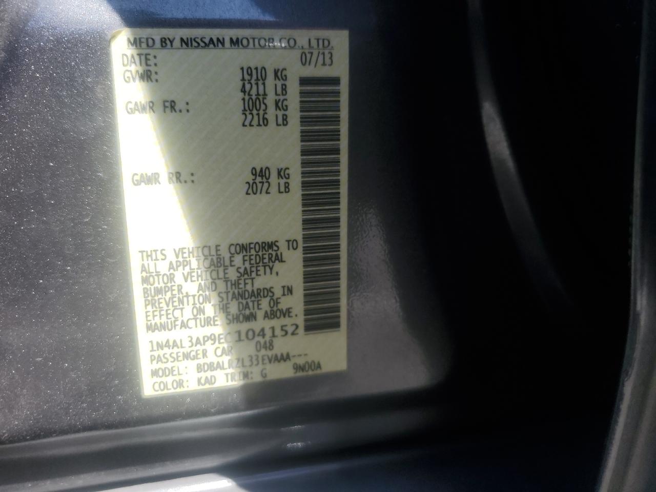 1N4AL3AP9EC104152 2014 Nissan Altima 2.5