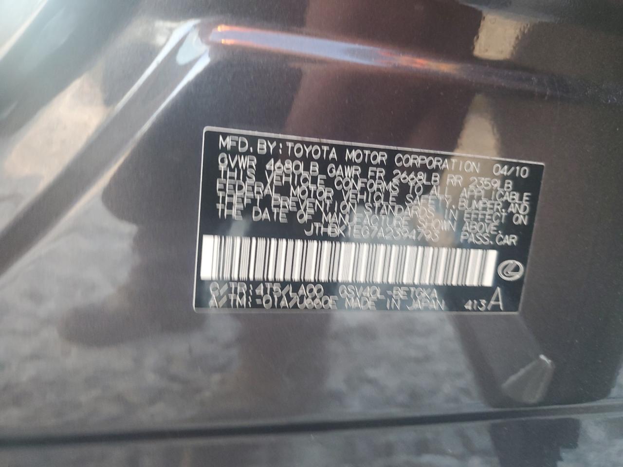 2010 Lexus Es 350 VIN: JTHBK1EG7A2394793 Lot: 64261114