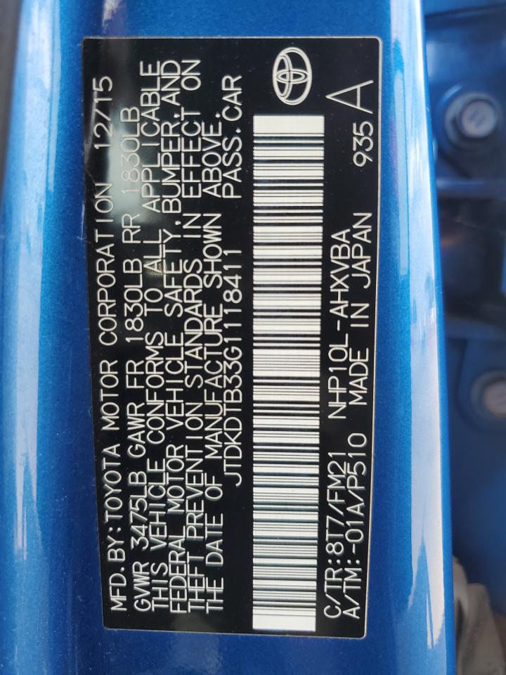 JTDKDTB33G1118411 2016 Toyota Prius C