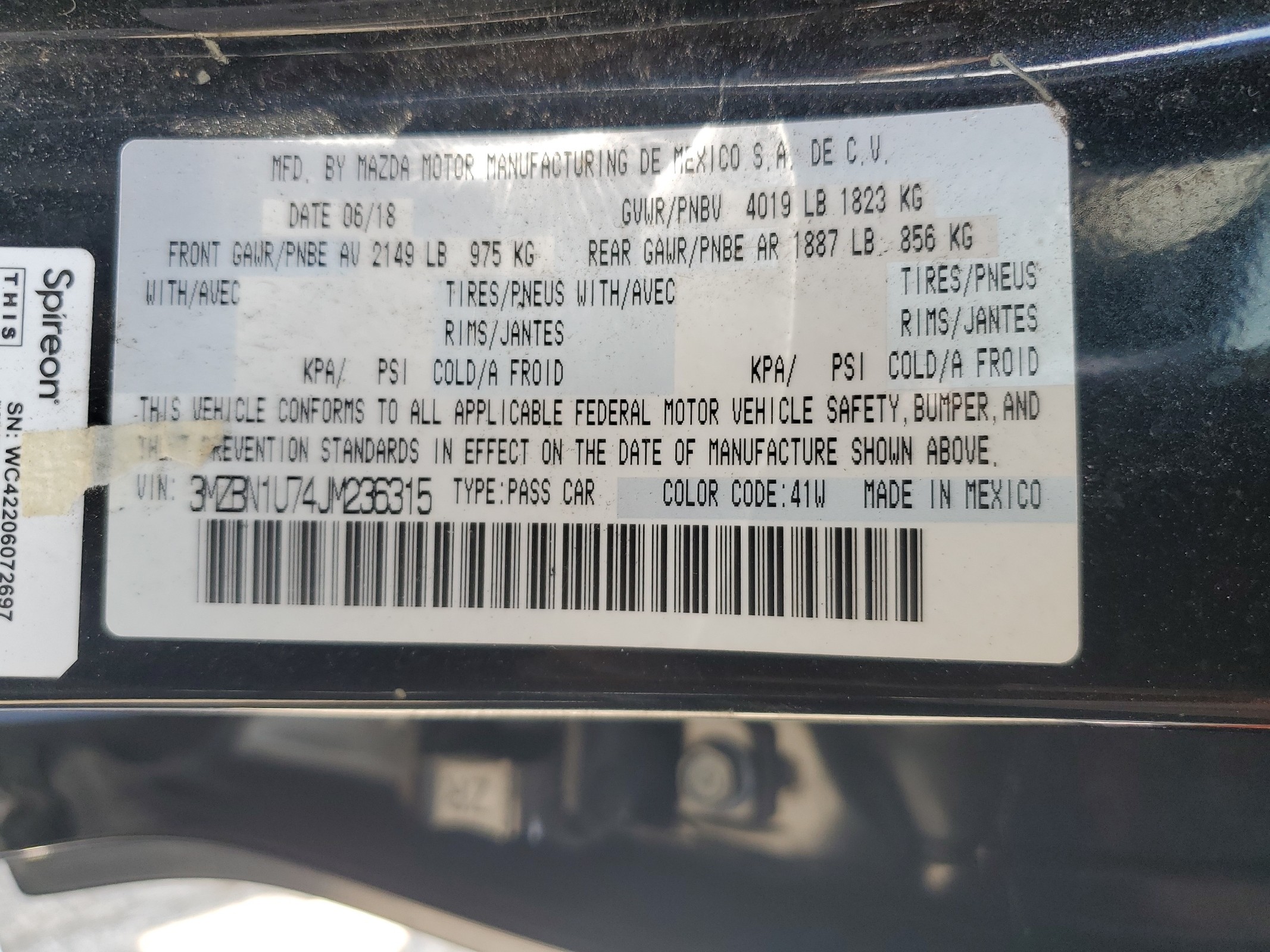 3MZBN1U74JM236315 2018 Mazda 3 Sport