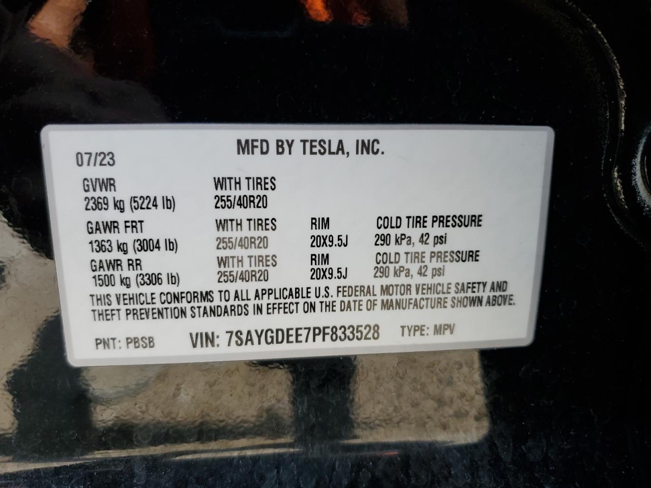 7SAYGDEE7PF833528 2023 Tesla Model Y