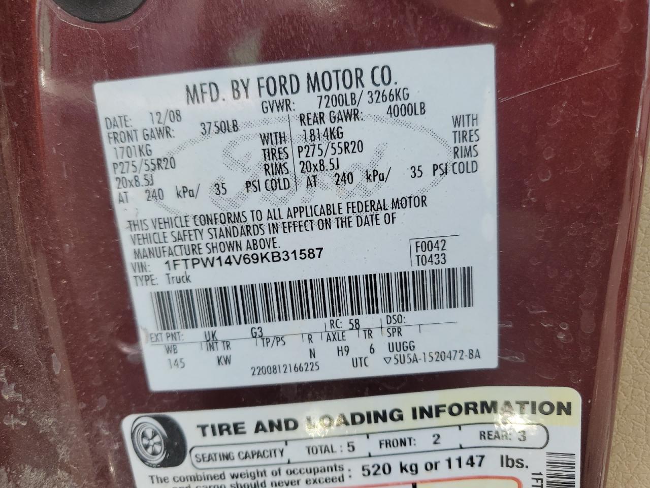 1FTPW14V69KB31587 2009 Ford F150 Supercrew