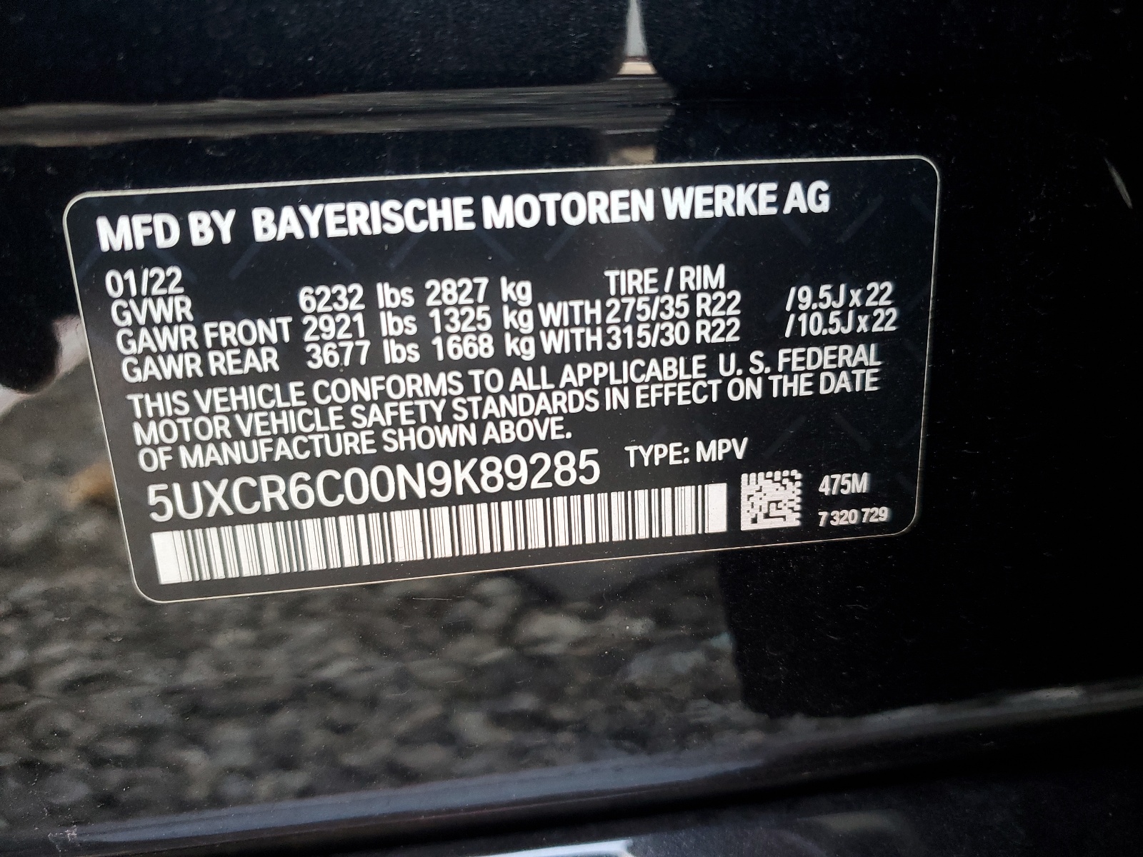 5UXCR6C00N9K89285 2022 BMW X5 xDrive40I
