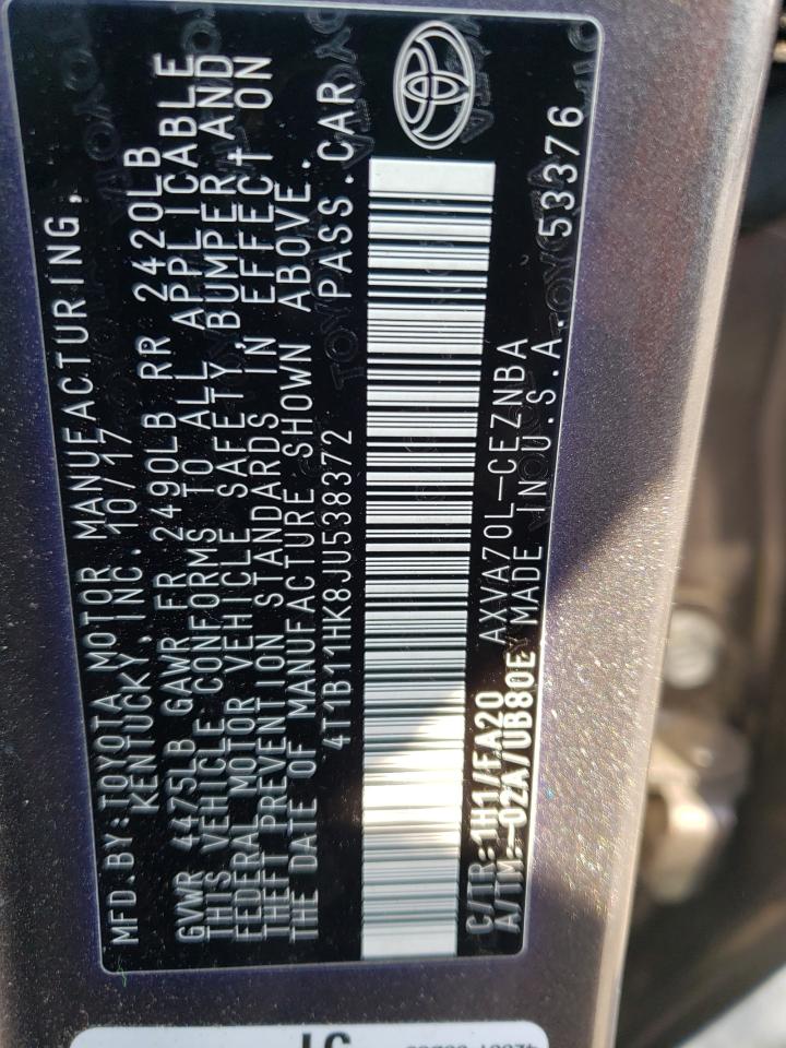 4T1B11HK8JU538372 2018 Toyota Camry L