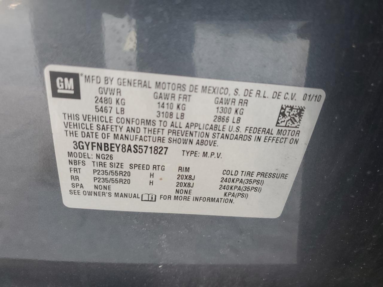 2010 Cadillac Srx Performance Collection VIN: 3GYFNBEY8AS571827 Lot: 67941894