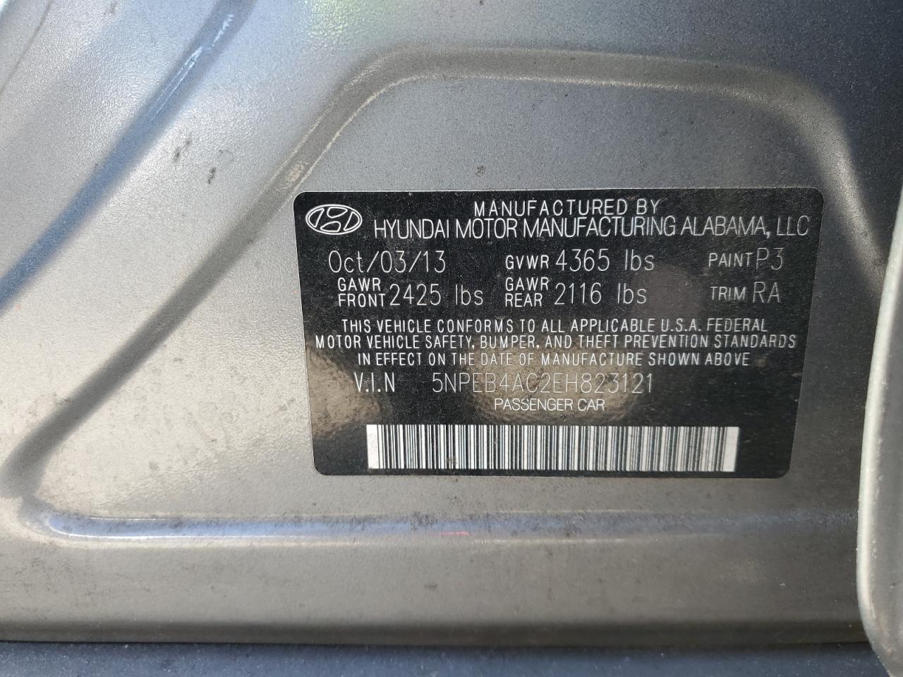 5NPEB4AC2EH823121 2014 Hyundai Sonata Gls