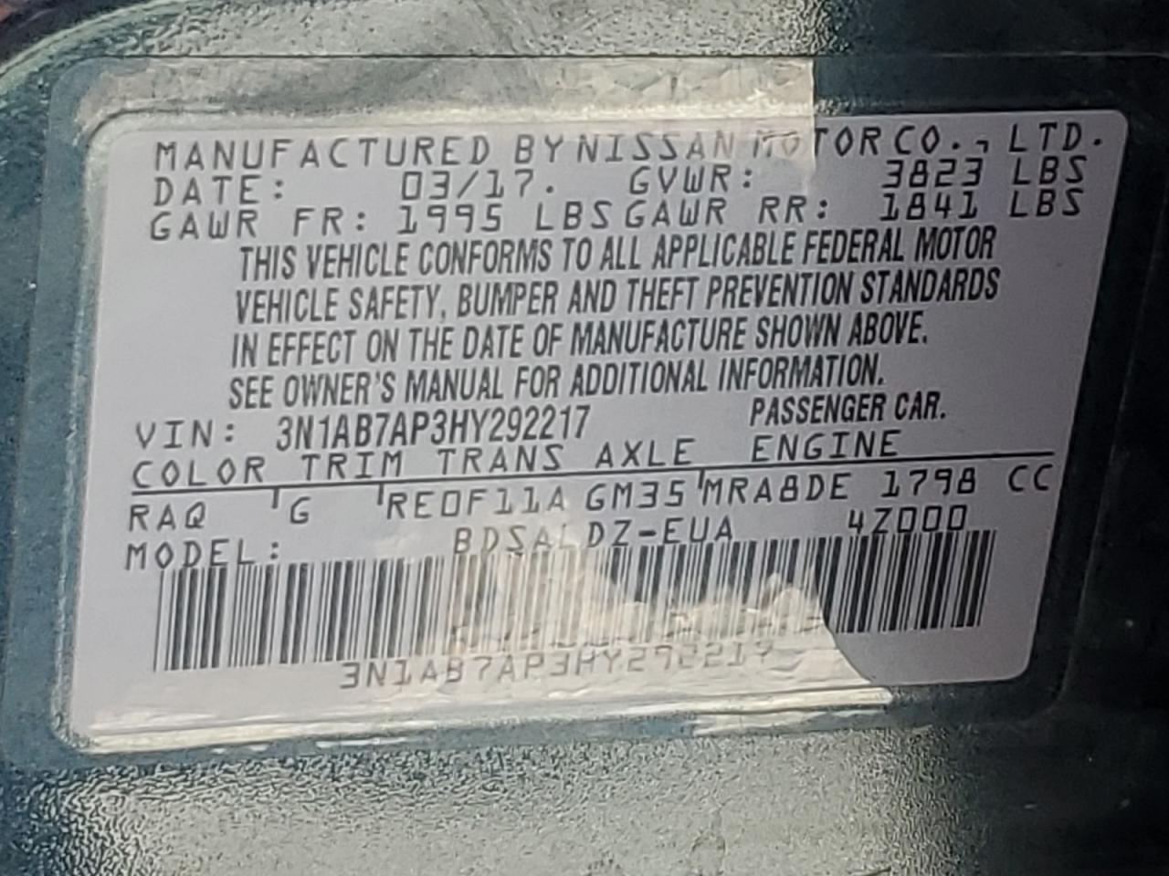 3N1AB7AP3HY292217 2017 Nissan Sentra S