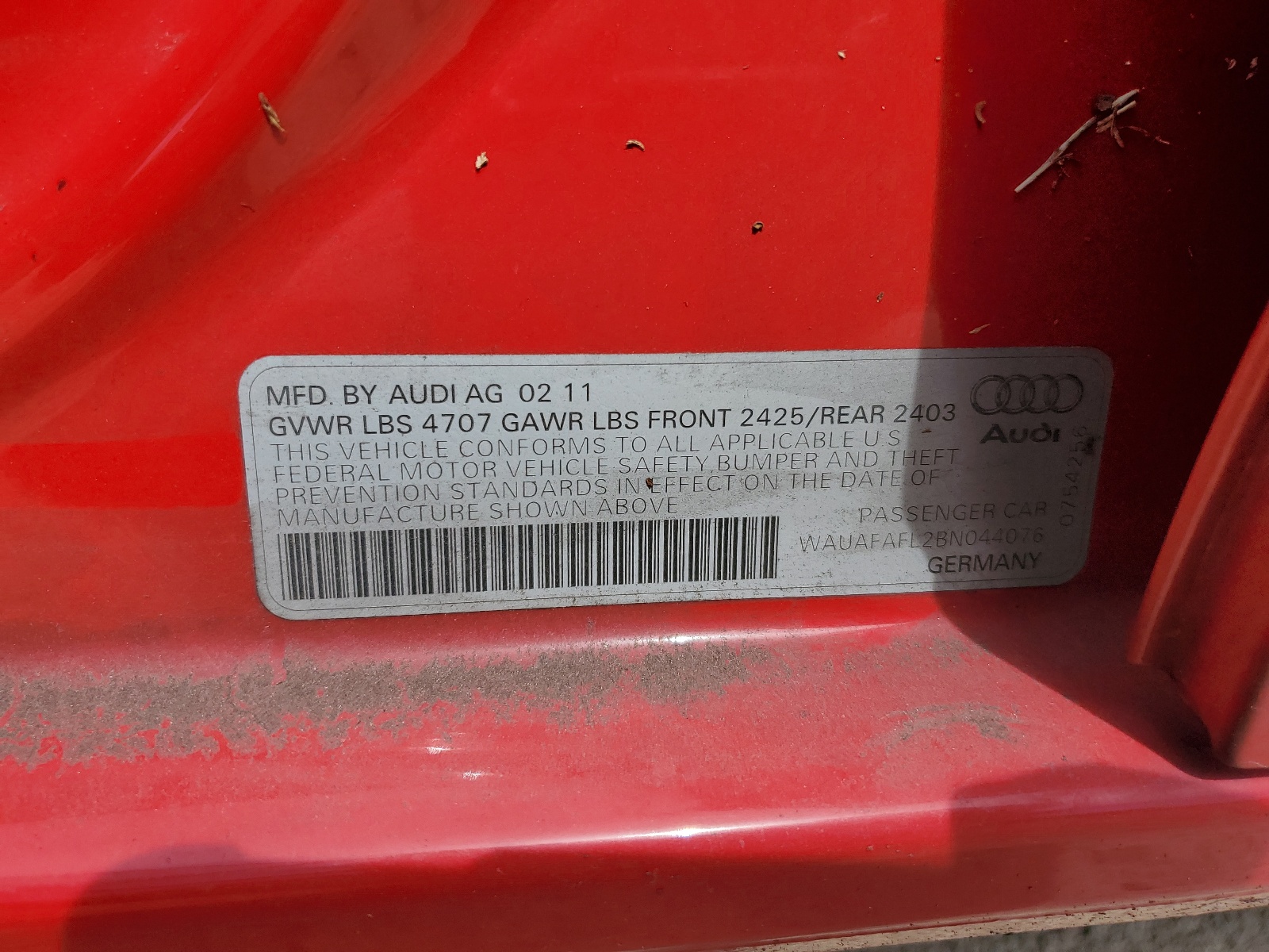 WAUAFAFL2BN044076 2011 Audi A4 Premium