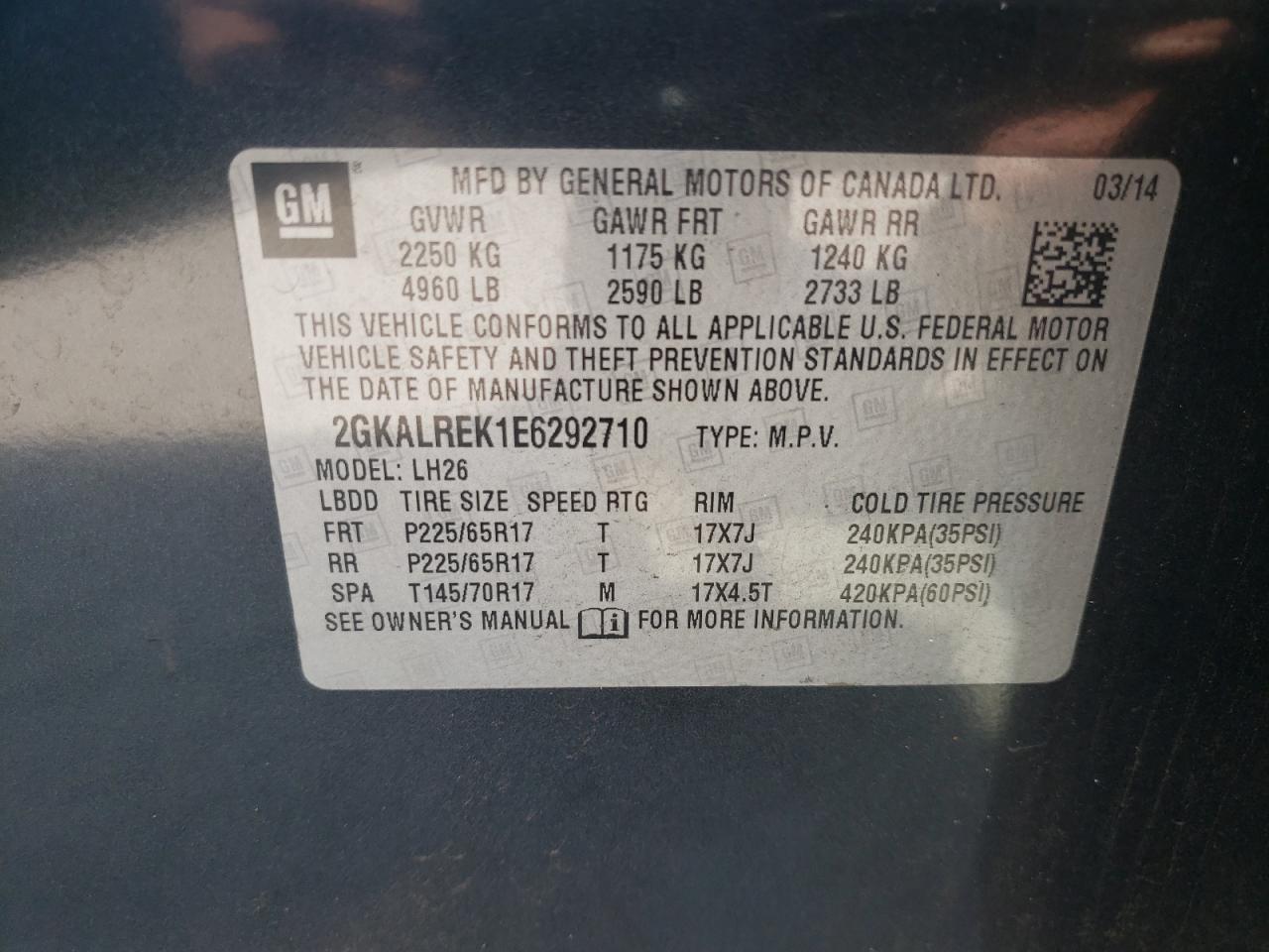 2GKALREK1E6292710 2014 GMC Terrain Sle