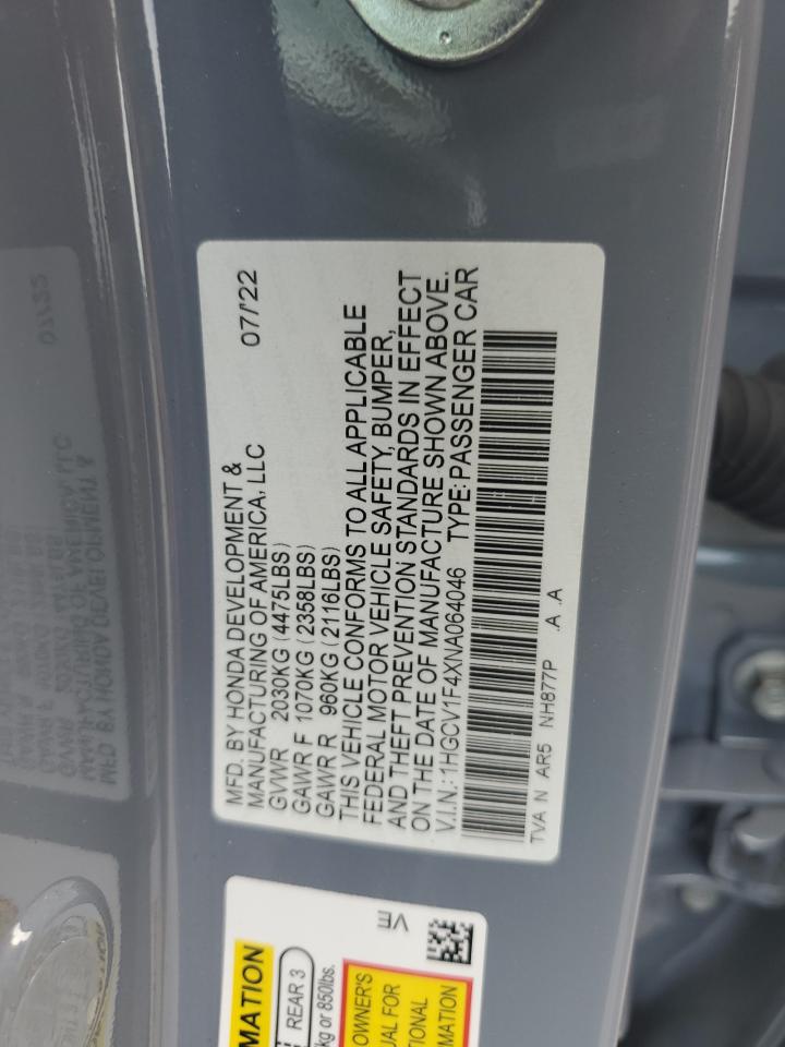 2022 Honda Accord Sport Se VIN: 1HGCV1F4XNA064046 Lot: 65327624