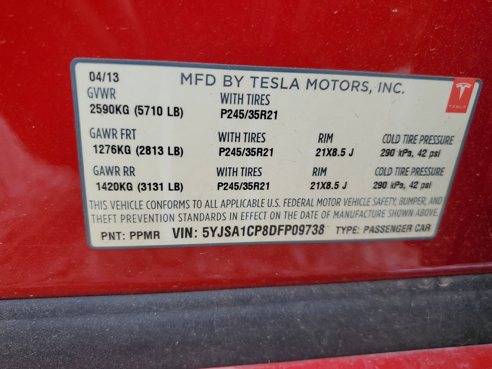 5YJSA1CP8DFP09738 2013 Tesla Model S