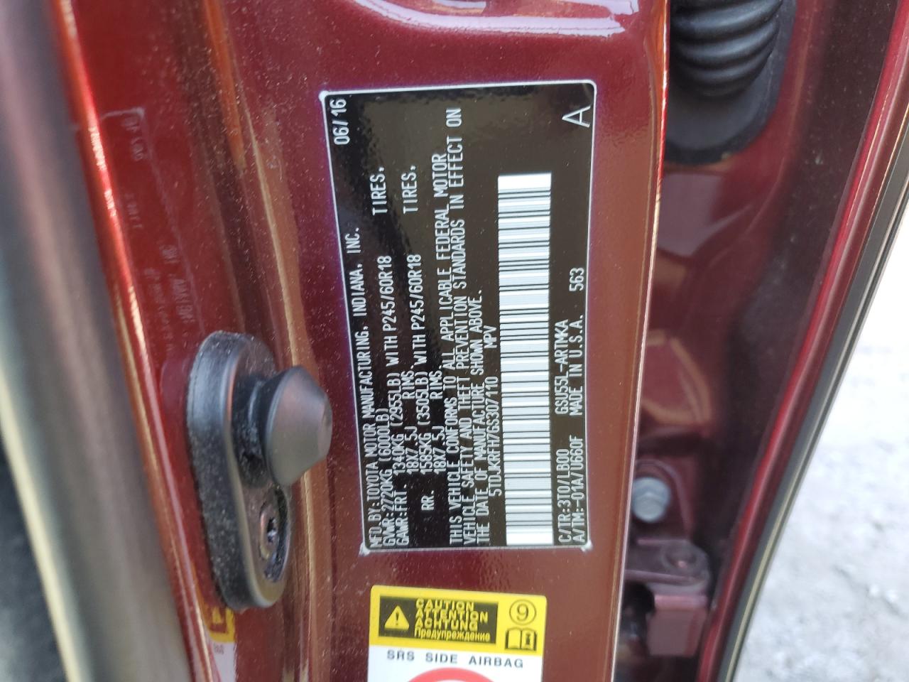 2016 Toyota Highlander Xle VIN: 5TDJKRFH7GS307110 Lot: 67370064