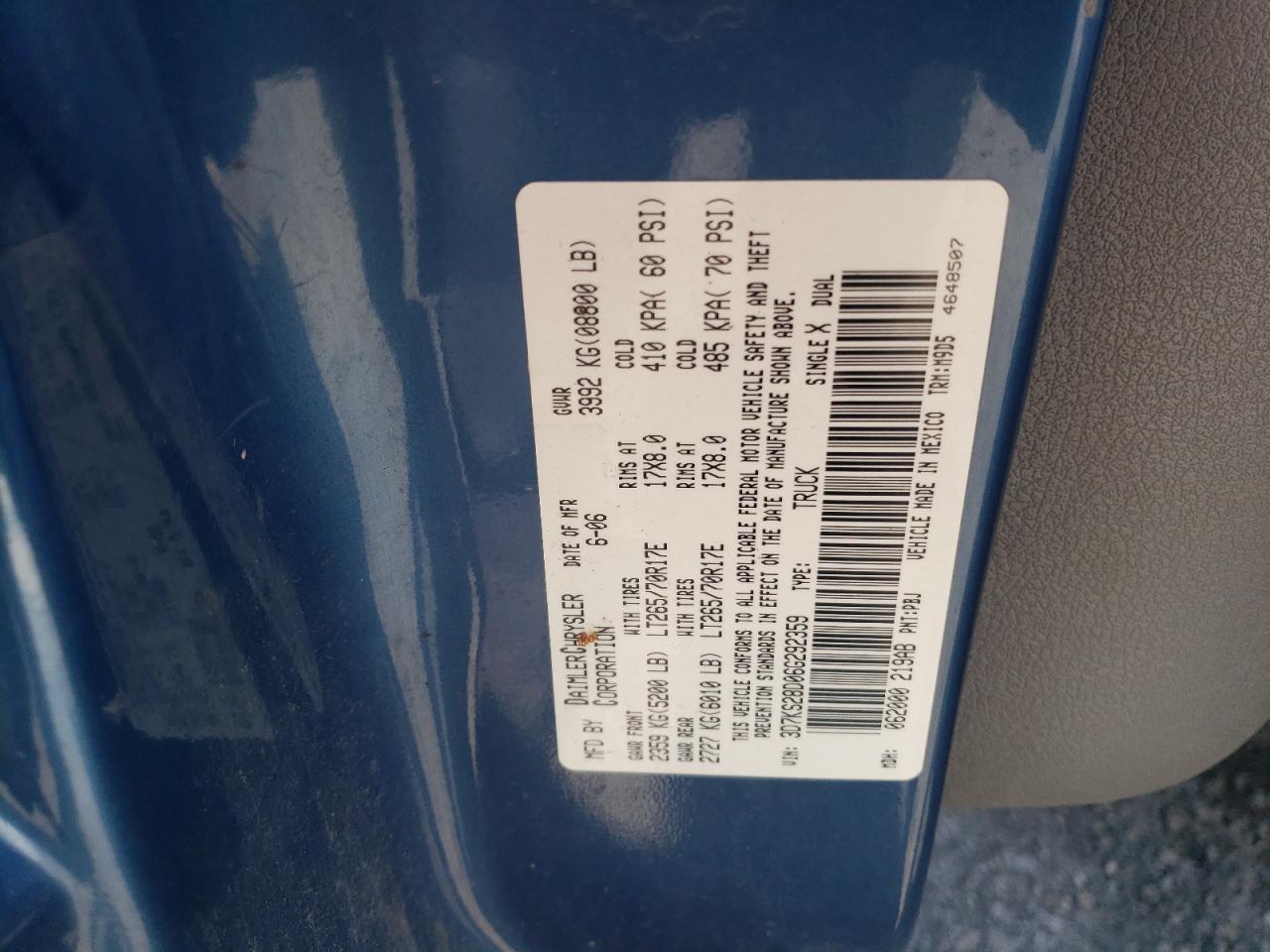 2006 Dodge Ram 2500 St VIN: 3D7KS28D06G292359 Lot: 65604664