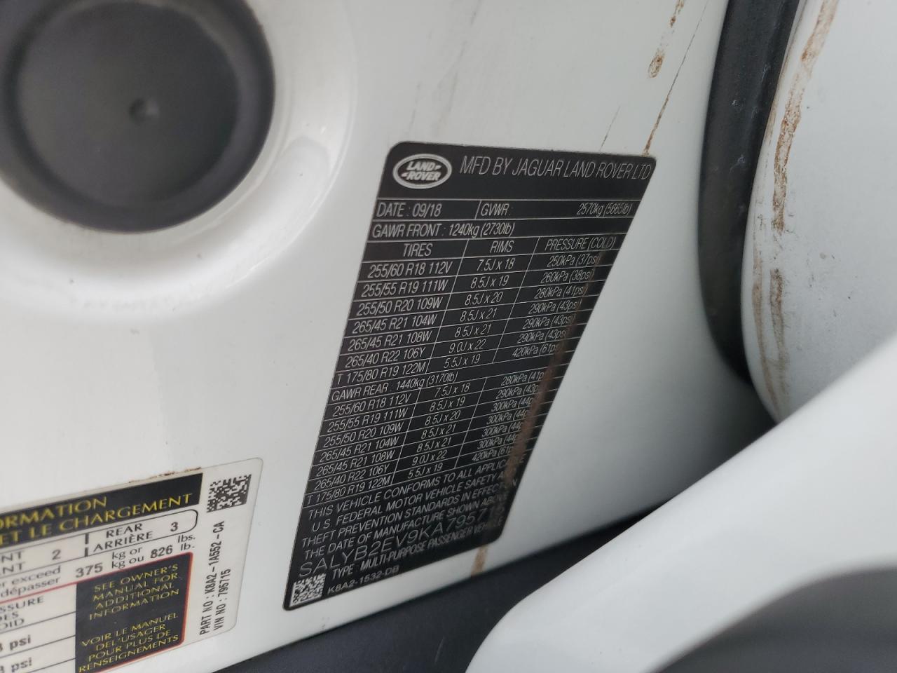 2019 Land Rover Range Rover Velar S VIN: SALYB2EV9KA795715 Lot: 66917474