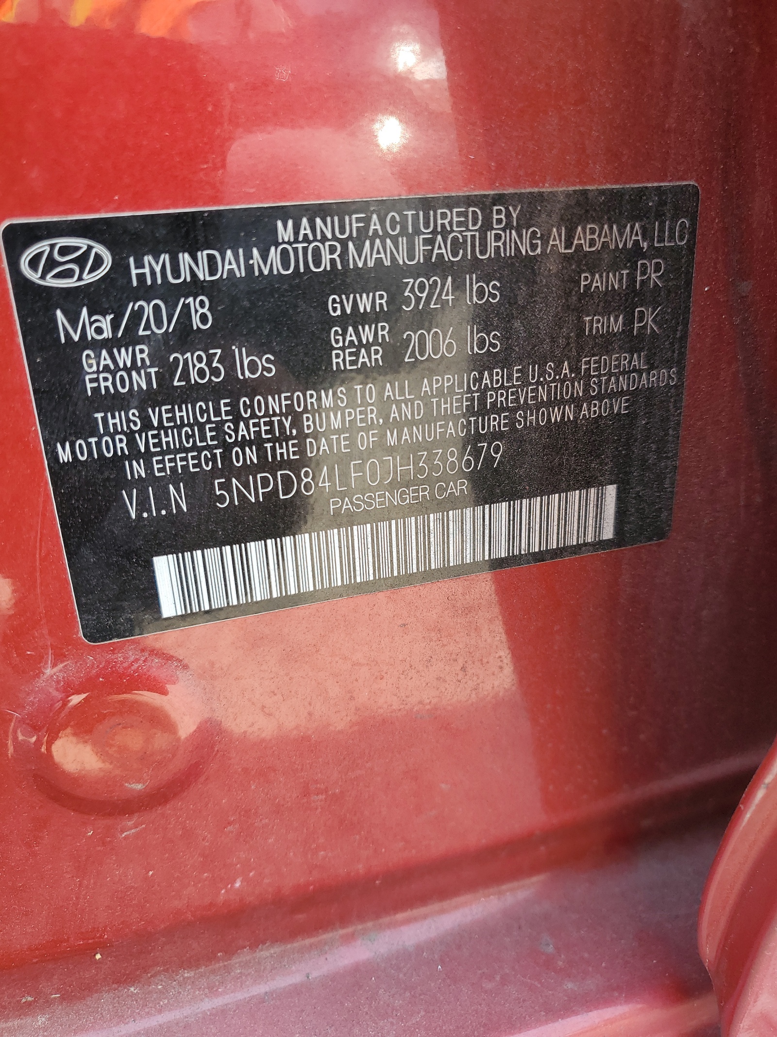 5NPD84LF0JH338679 2018 Hyundai Elantra Sel