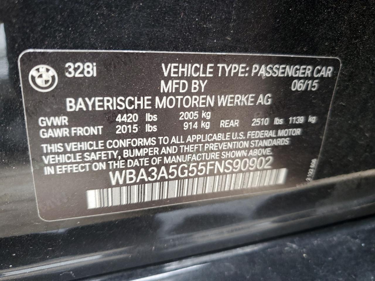 WBA3A5G55FNS90902 2015 BMW 328 I