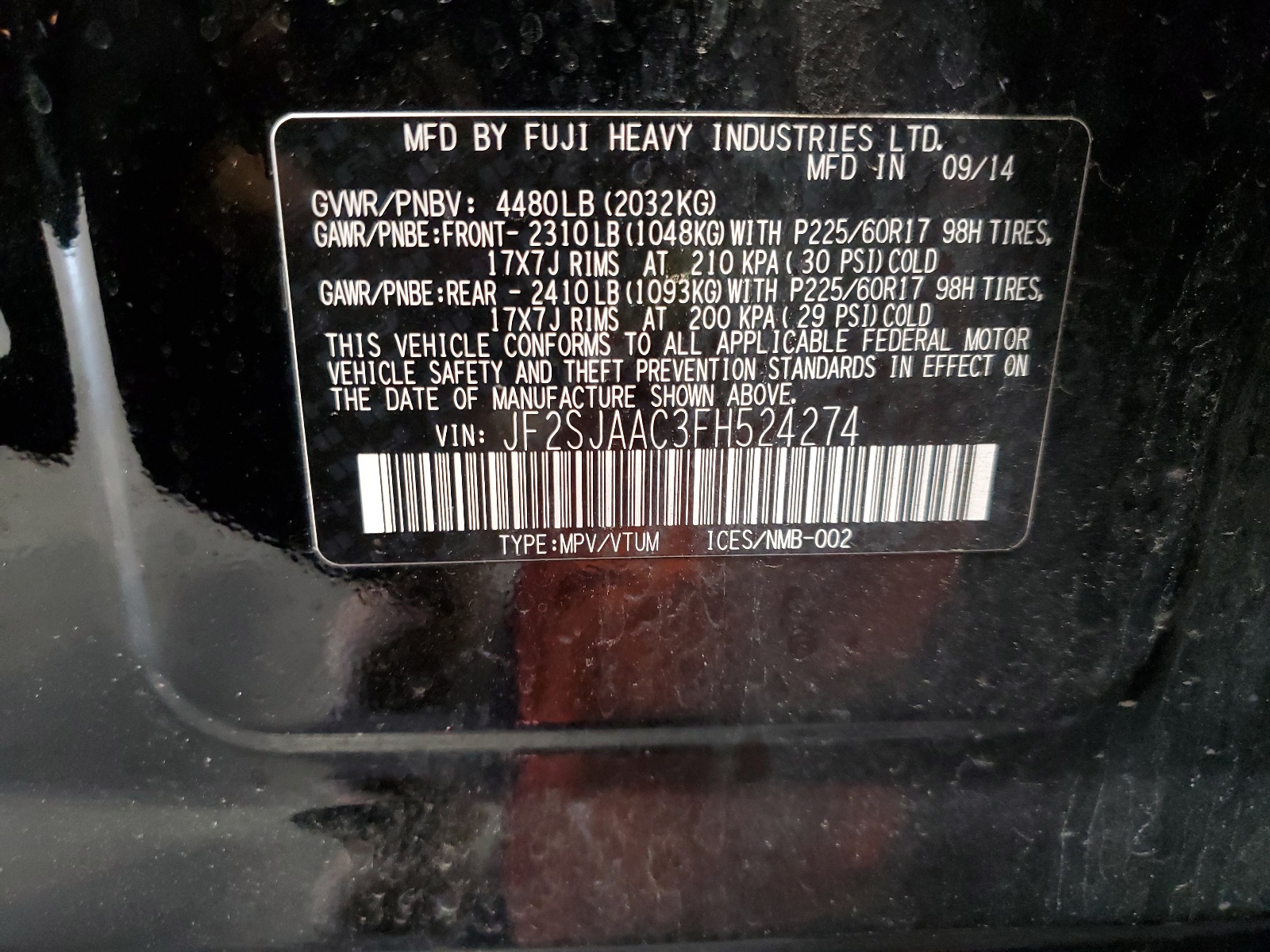 JF2SJAAC3FH524274 2015 Subaru Forester 2.5I