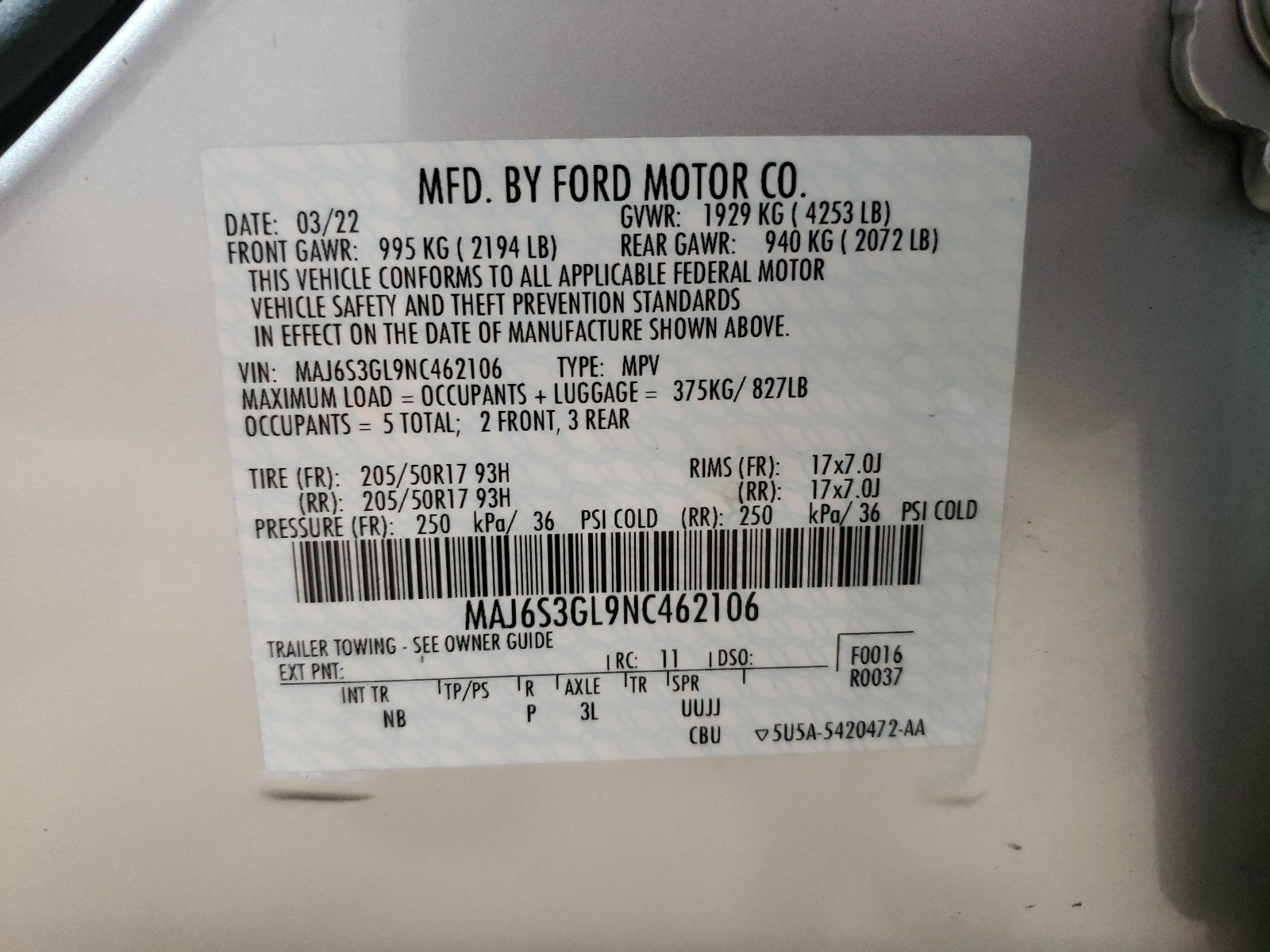 MAJ6S3GL9NC462106 2022 Ford Ecosport Se