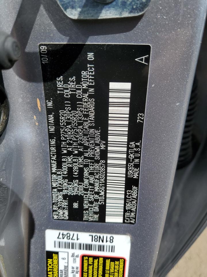 5TDJW5G11AS028578 2010 Toyota Sequoia Limited