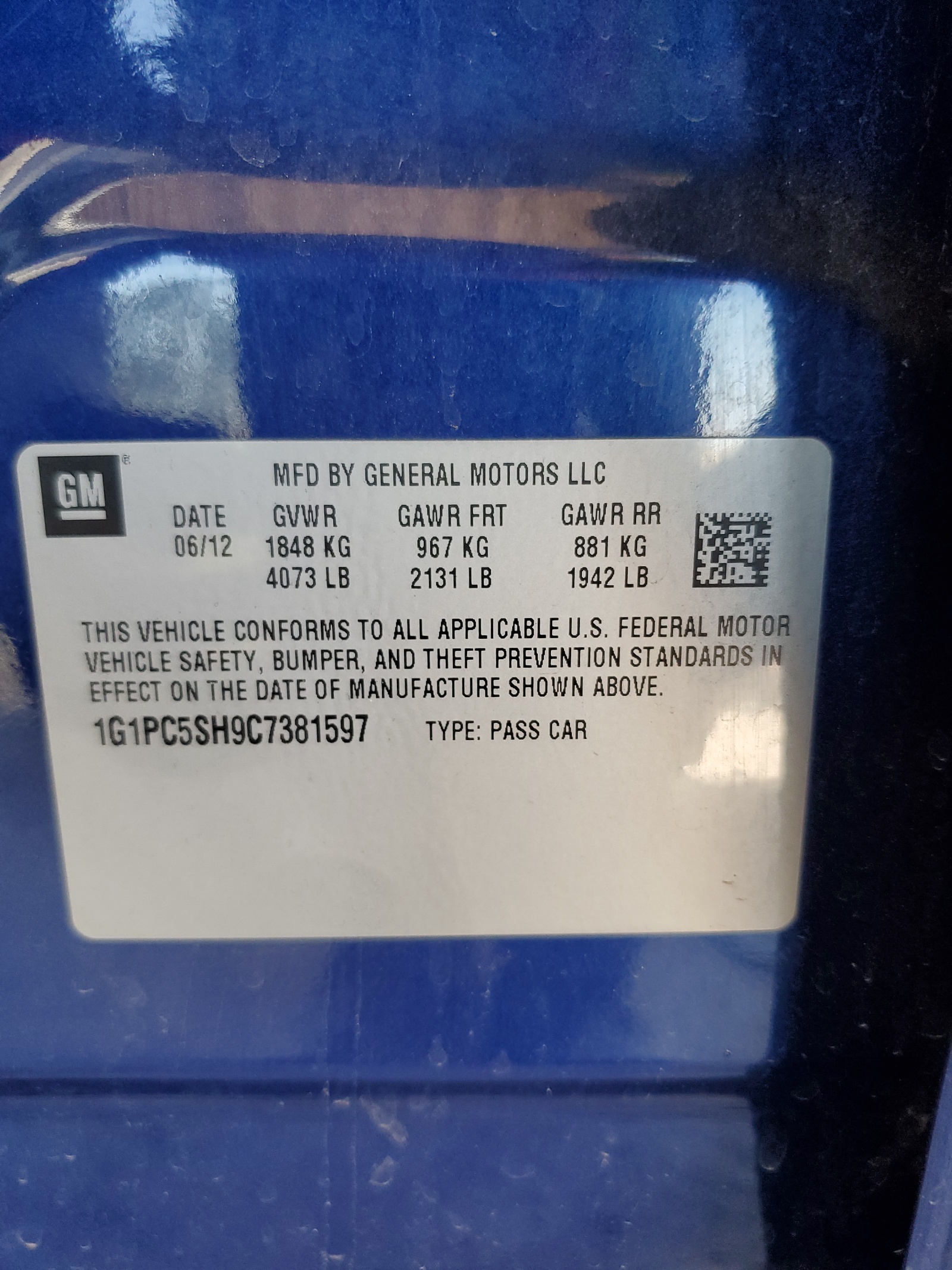 1G1PC5SH9C7381597 2012 Chevrolet Cruze Ls