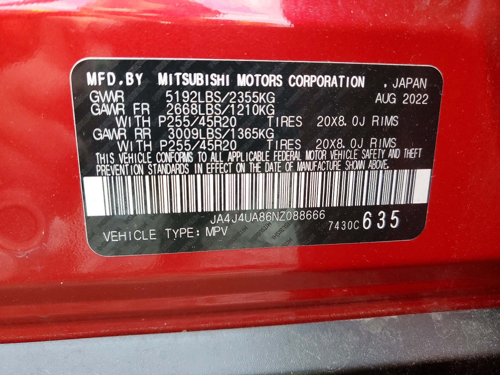 JA4J4UA86NZ088666 2022 Mitsubishi Outlander Se