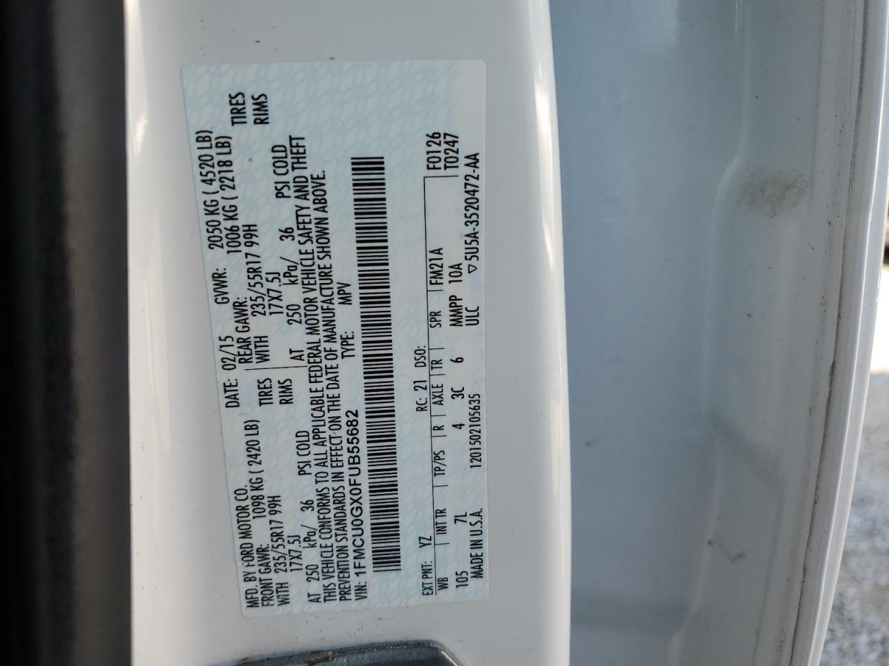 1FMCU0GX0FUB55682 2015 Ford Escape Se