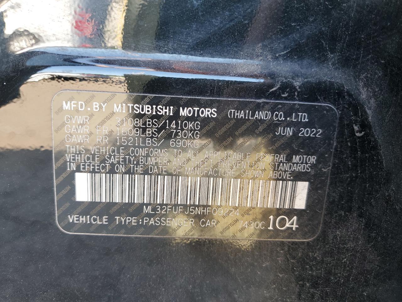 ML32FUFJ5NHF09224 2022 Mitsubishi Mirage G4 Es