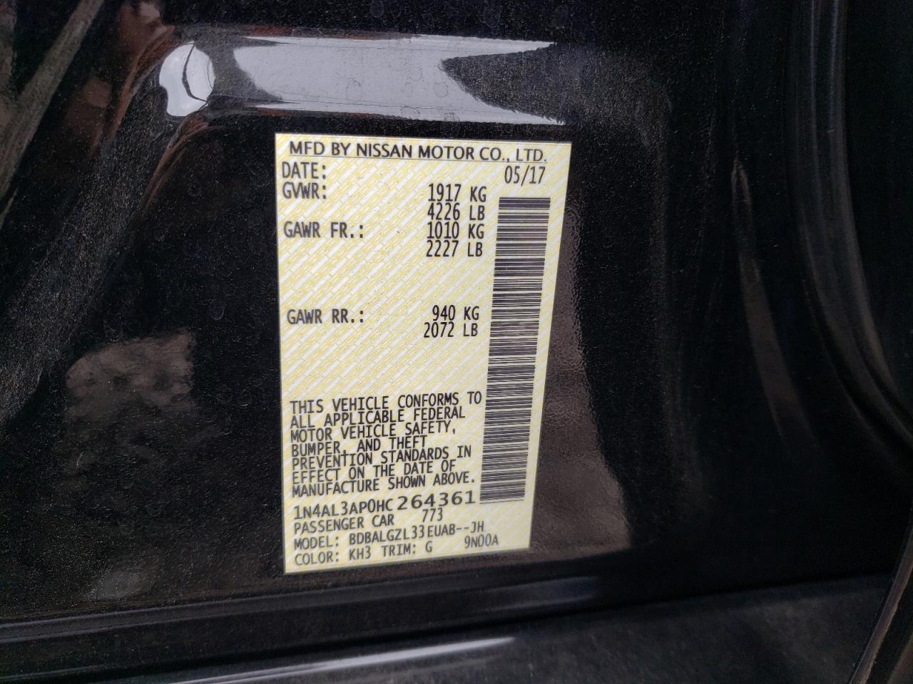 2017 Nissan Altima 2.5 VIN: 1N4AL3AP0HC264361 Lot: 69243894