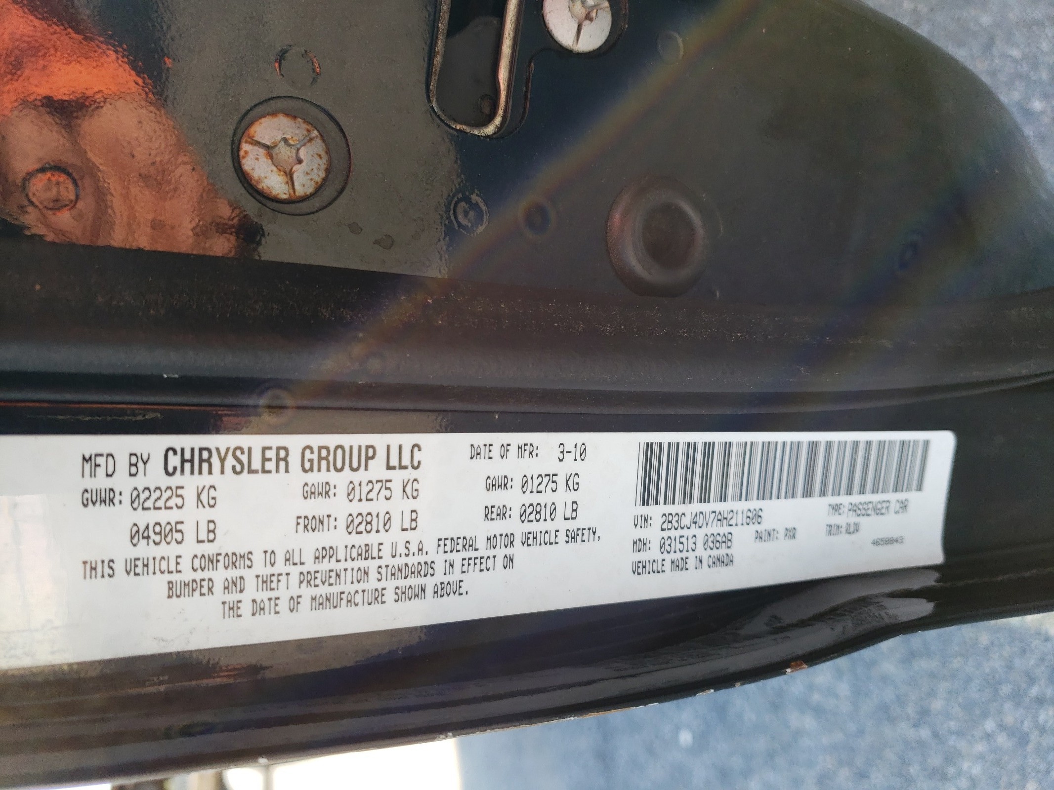 2B3CJ4DV7AH211606 2010 Dodge Challenger Se